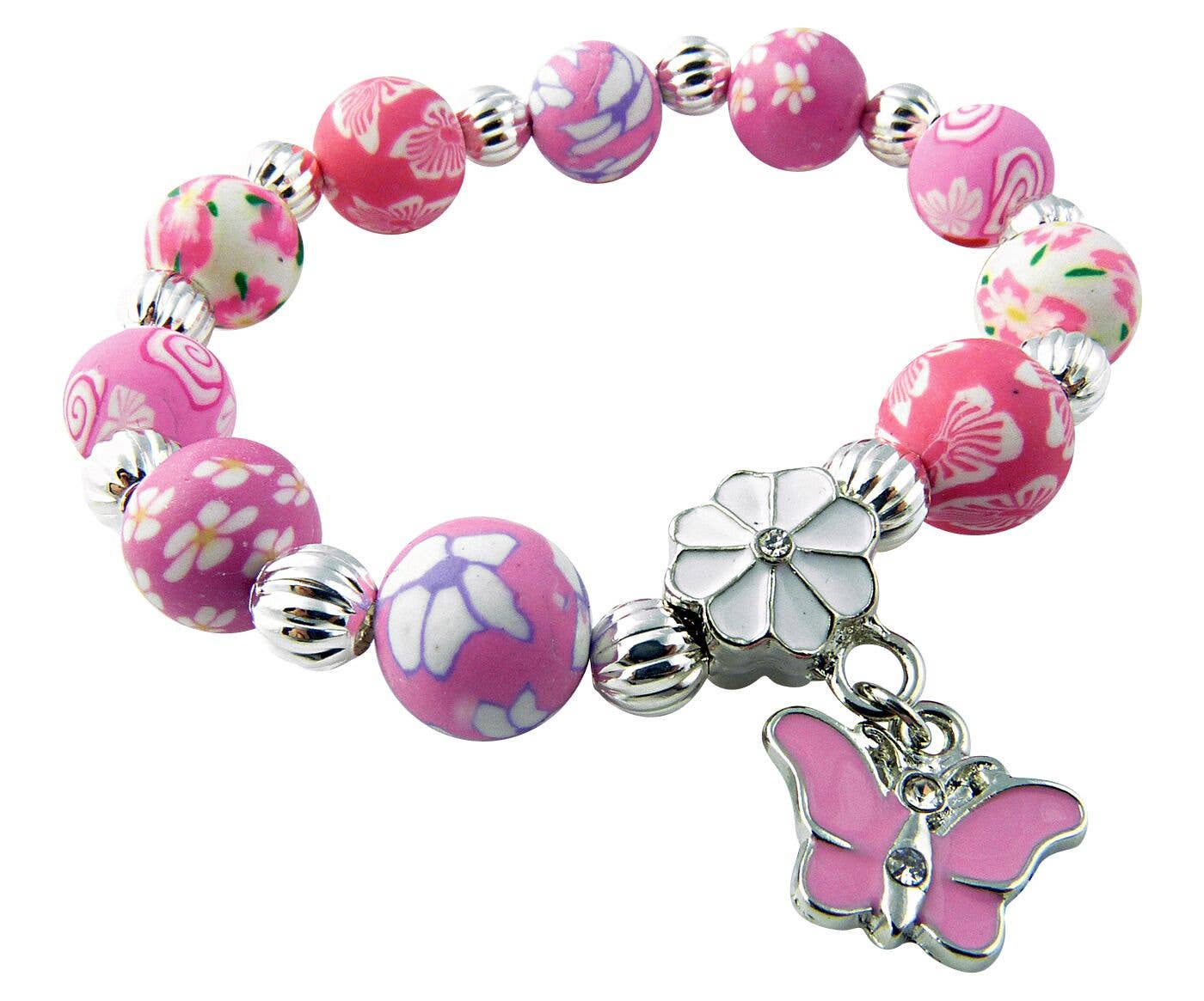 Girl's Jewelry Bracelet with Butterfly Charm - Pink and White