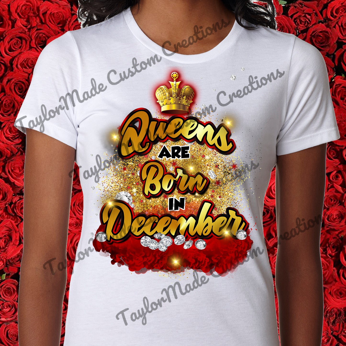 "Queens are born in..." Birthday T-Shirt (Glitter)