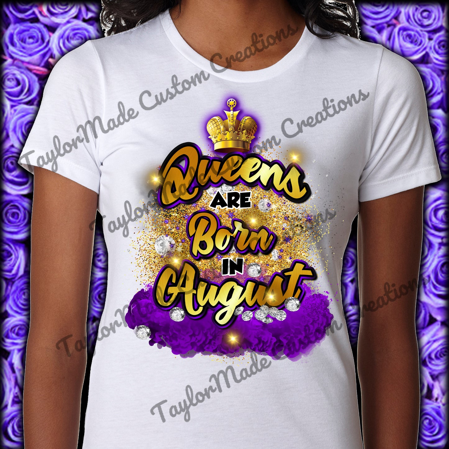 "Queens are born in..." Birthday T-Shirt (Glitter)