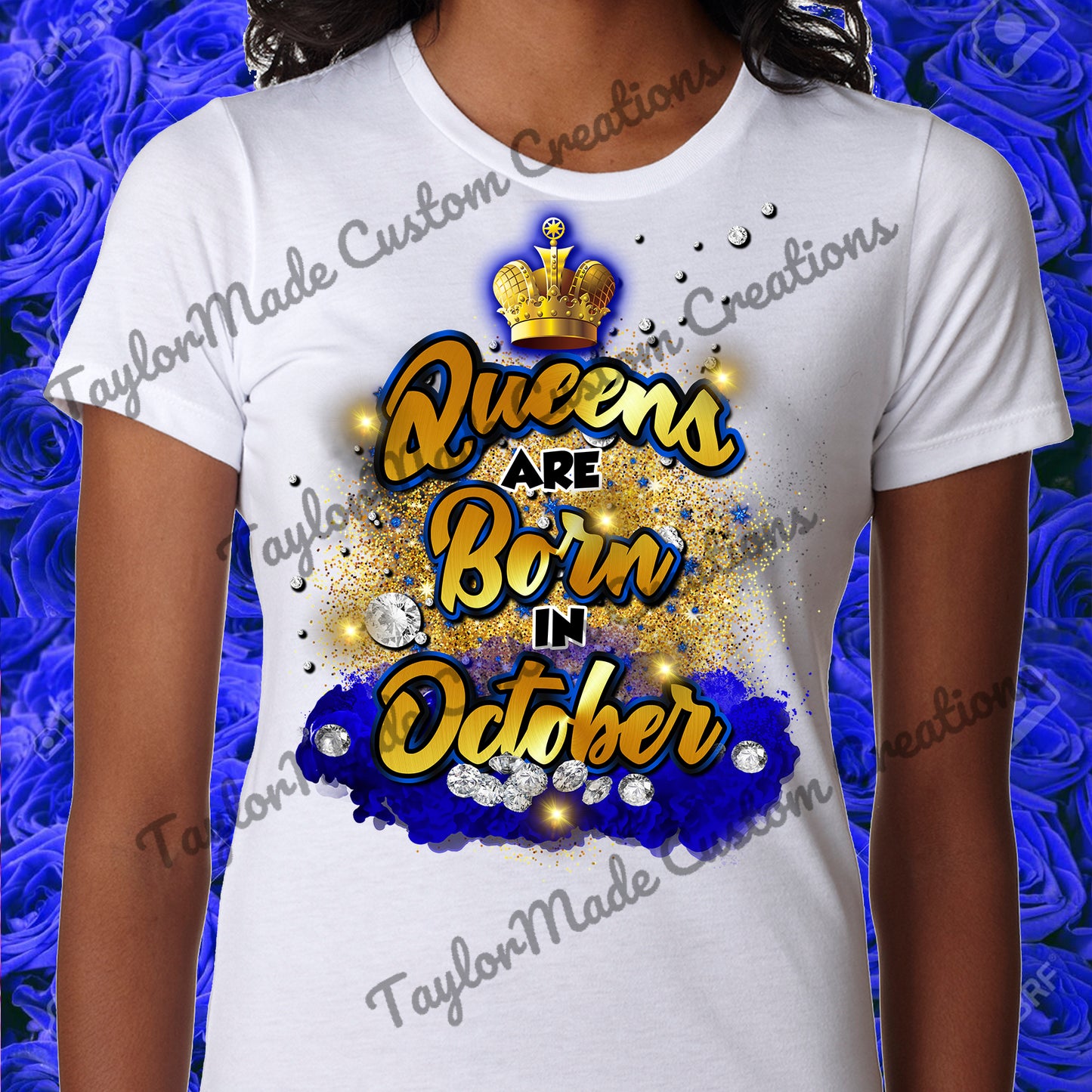 "Queens are born in..." Birthday T-Shirt (Glitter)
