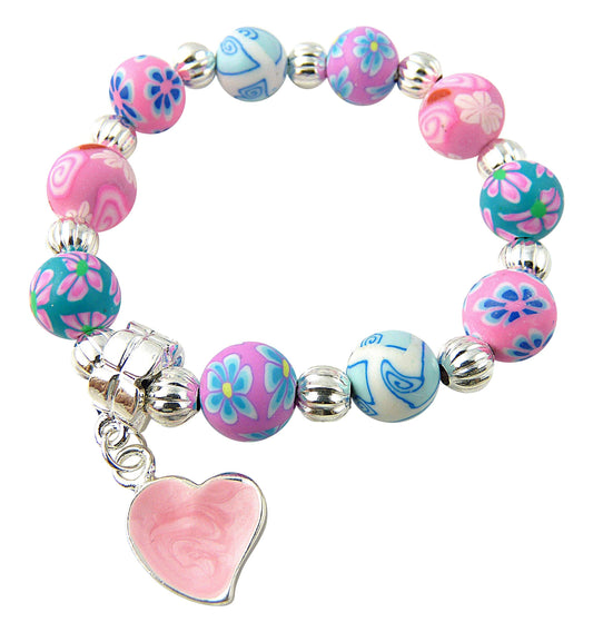 Girl's Jewelry Bracelet with Heart Charm - Pink and Blue