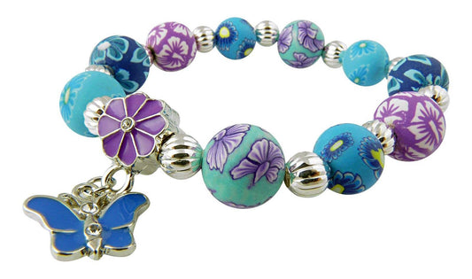 Girl's Jewelry Bracelet with Butterfly Charm - Blue