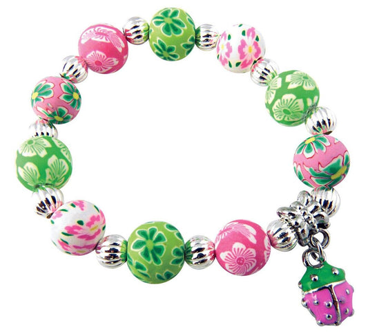 Girl's Jewelry Bracelet with Lady Bug Charm - Pink and Green